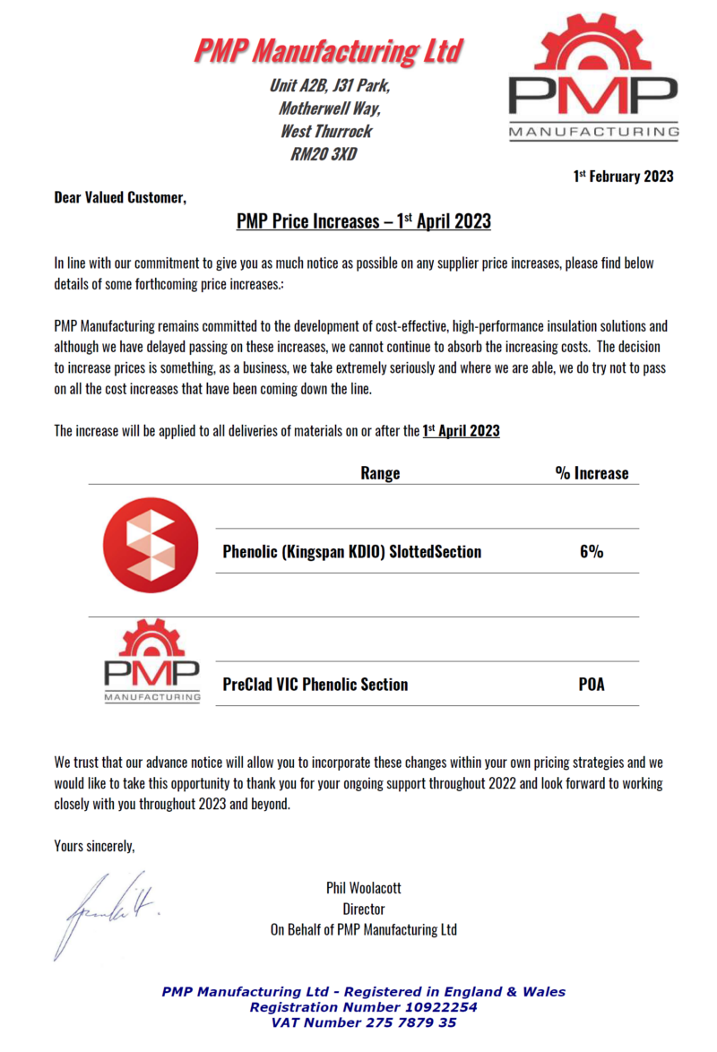 PMP Price Increases – 1st April 2023